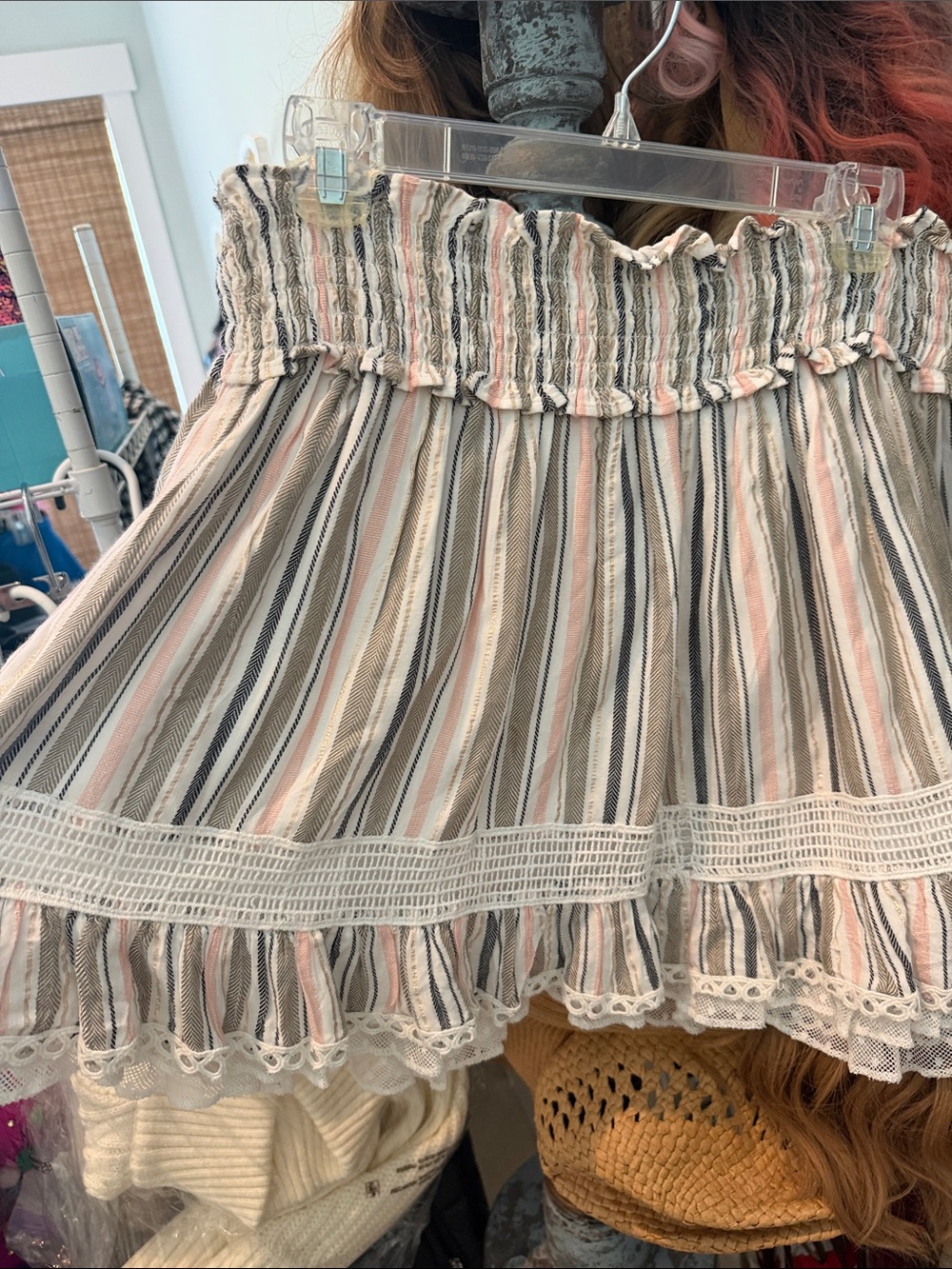 Surf Gypsy Striped Ruffle Mini Skirt in Blush, Cream, Gray, and Black